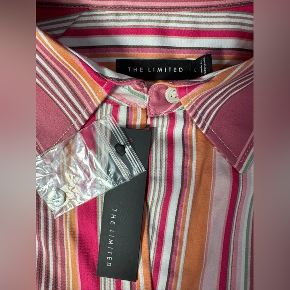 The Limited Women's Long Sleeve Button-Up Top - Pink-Orange Stripe, Large NEW - Picture 7 of 11